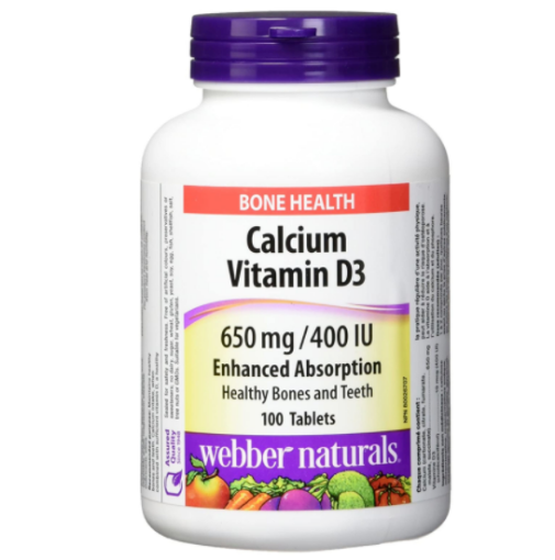 Picture of Webber Naturals Calcium with Vitamin D3 650mg/ 400 IU, 100Tablets