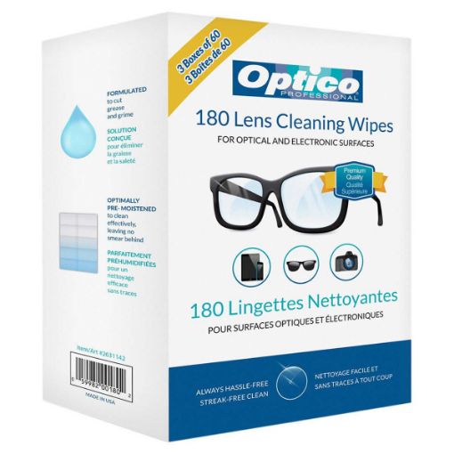 Picture of Optico Professional Cleaning Wipes for Optical and Electronic Surfaces, 3 x 60 Wipes