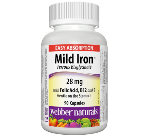 Picture of Webber Naturals Mild Iron, Easy Absorption (Ferrous Bisglycinate) 90-Count