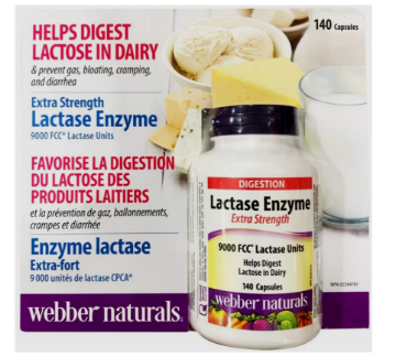 Picture of Webber Naturals Lactase Enzyme Extra Strength 9000FCC -140 Capsules