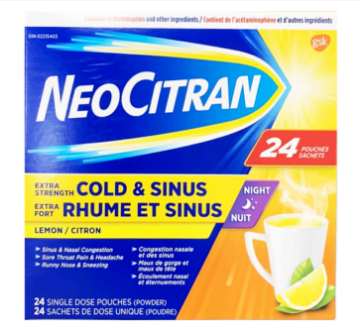Picture of Neocitran 缓解喷嚏鼻塞头痛咽喉痛夜间强效冲剂柠檬味 24袋