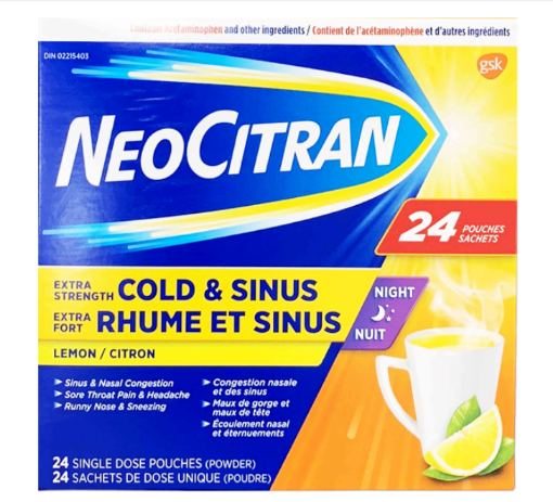 图片  Neocitran缓解喷嚏鼻塞头痛咽喉痛夜间强效冲剂柠檬味 24袋