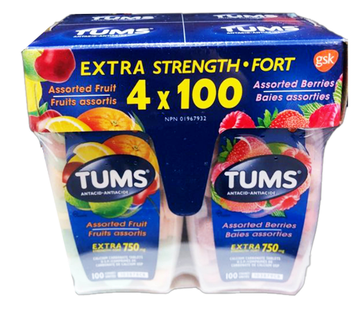 圖片 TUMS 加拿大进口水果味抗胃酸咀嚼钙片 4X100粒套装