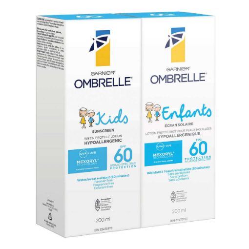 图片  Garnier Ombrelle儿童湿润和保护防晒霜SPF 60，2 x 200 mL