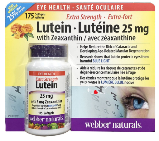 Picture of Webber Naturals Lutein 25 mg with 5mg of Zeaxanthin -175 softgels