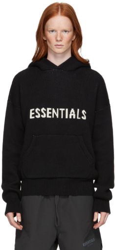 图片  ESSENTIALS Black Knit Logo Hoodie