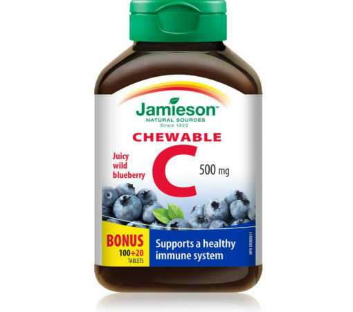 Picture of Jamieson Juicy Wild Blueberry Chewable Vitamin C 500mg -120 Tablets