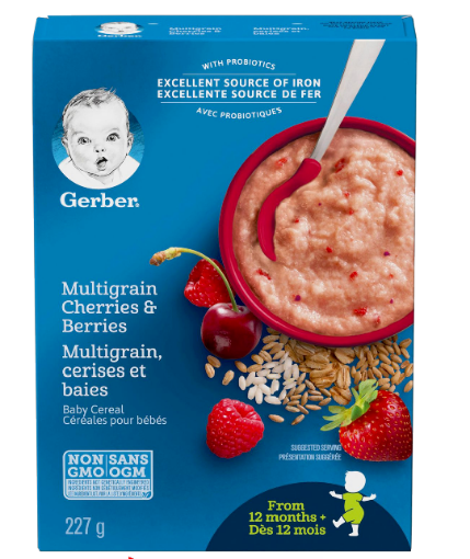 Picture of Nestle Gerber Multigrain Cherries & Berries Baby Cereal 12 Months+ 227G
