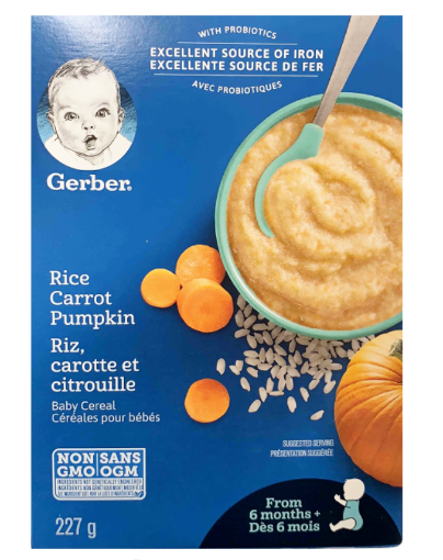 Picture of Nestle Gerber Rice Carrot Pumpkin Baby Cereal 6 Month+ 227G
