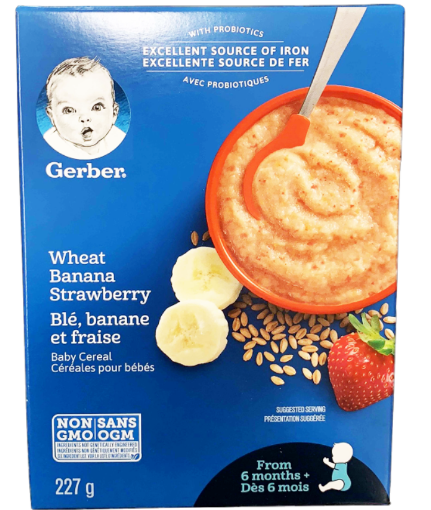 Picture of Nestle Gerber Wheat Banana Strawberry Baby Cereal 6 Months 227G