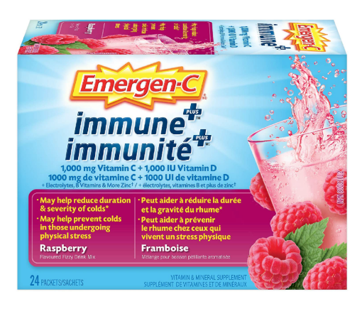 Picture of Emergen-C Raspberry Immune+ (24 Count), 1000Mg Vitamin C / B Vitamins Mineral Supplement