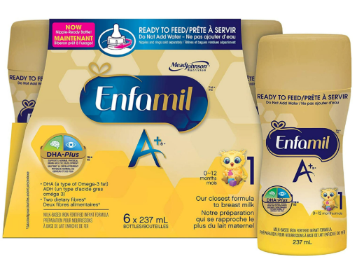 Picture of Enfamil A+ 1 Baby Formula, Ready to Feed Bottles, Nipple-Ready 6 X 237mL
