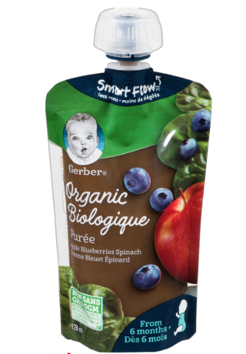 Picture of Gerber Organic Purée, Apple Blueberries Spinach 128 mL 6 month+