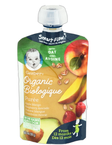 Picture of Gerber Organic Purée, Apple Mango Raspberry Avocado Oat 99g 12 month+
