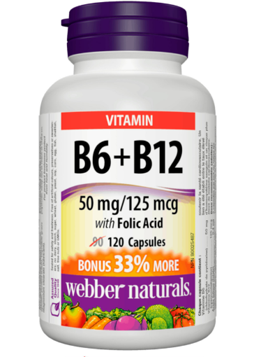 Picture of Webber Naturals Vitamin B6+B12 with Folic Acid 50 mg/125 mcg - 120 Capsules