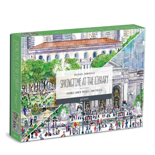 Picture of Galison Michael Storrings Springtime at the Library 500 Piece Double-Sided Puzzle