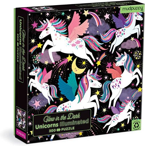 圖片 Mudpuppy Unicorns Illuminated 300 Piece Glow in the Dark Family Puzzle