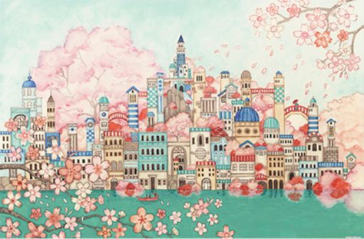 Picture of 3D-JP Nishimura Noriko - The City of Blue Cherry Blossoms 600pcs  Plastic Puzzle
