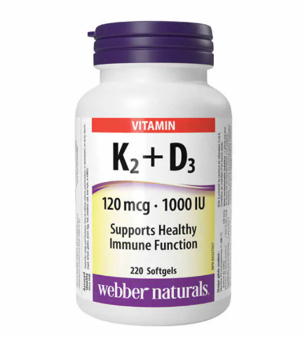 Picture of webber naturals Vitamin K2+D3 120 mcg / 1000 IU - 220 softgels