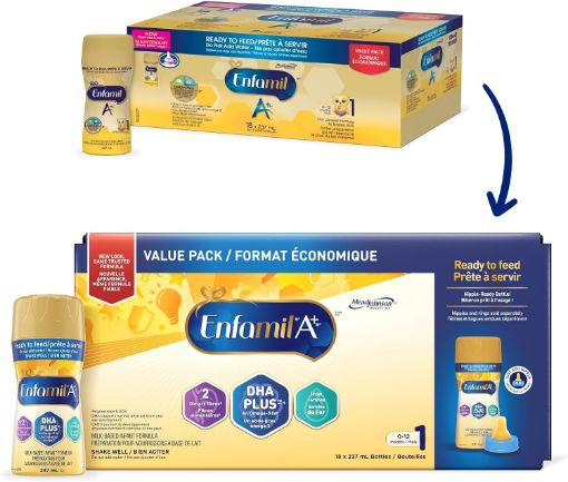 Picture of Enfamil A+, Baby Formula, Ready To Feed Bottles, with 2'FL for immune support and DHA, 237ml x 18